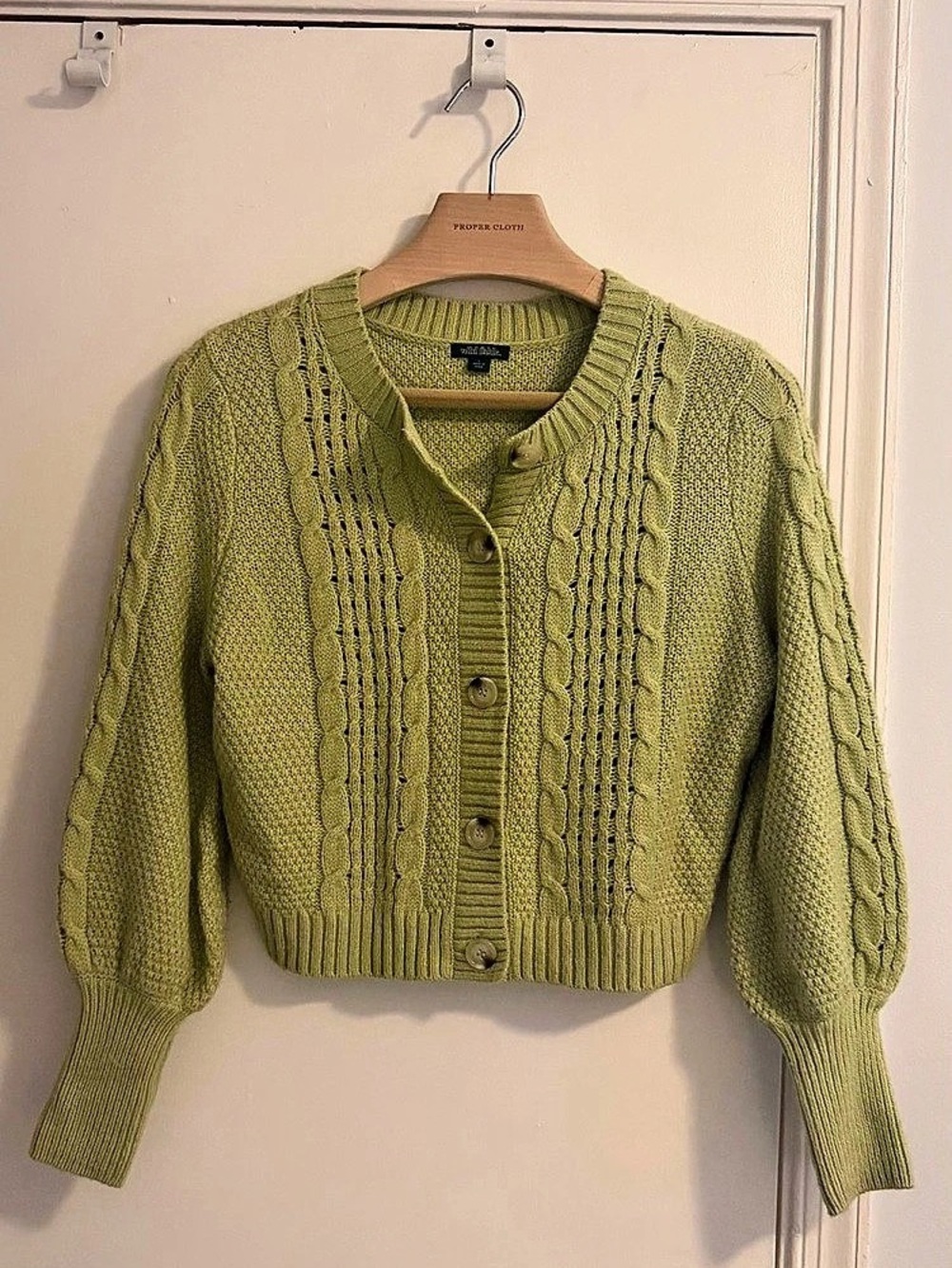 Wild Fable Women's Crewneck Baby Cable Cardigan Green